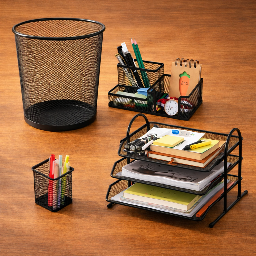 Kit Escritório Completo (Metal + Lixeira 12L)