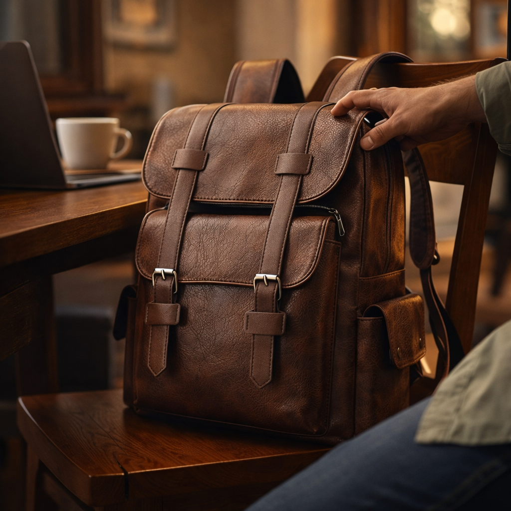 Mochila para Notebook em Couro PU (Grande Capacidade)