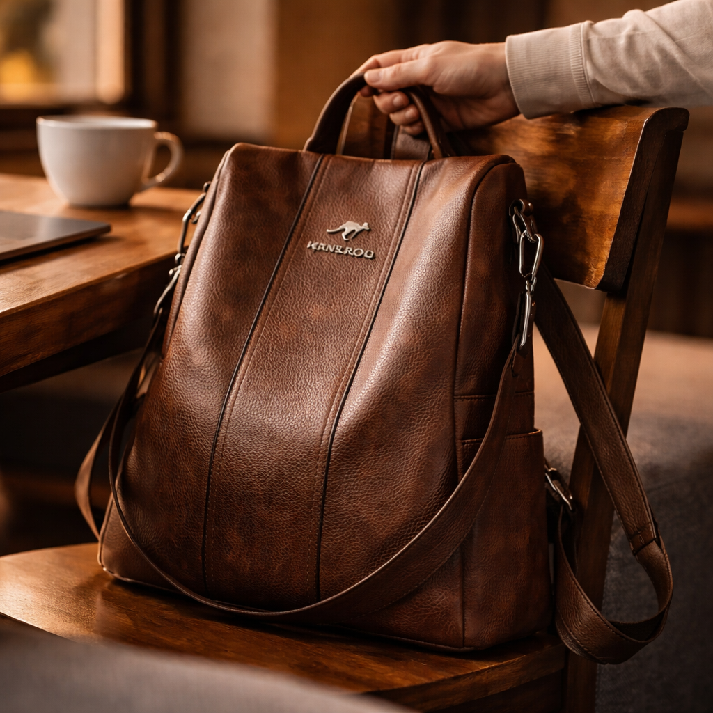 Mochila Antifurto com Alça Lateral (Couro Sintético)