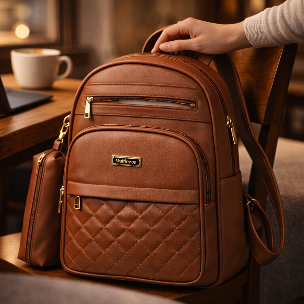 Mochila em Couro Sintético com Estojo (35cm)