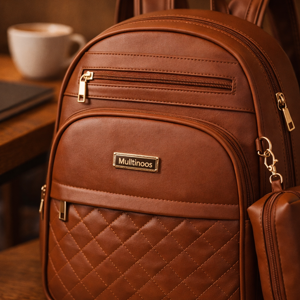 Mochila em Couro Sintético com Estojo (35cm)