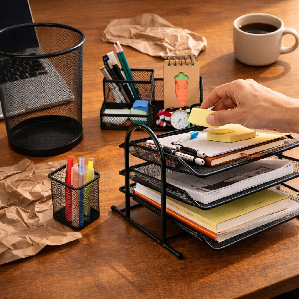 Kit Escritório Completo (Metal + Lixeira 12L)